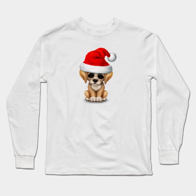 Golden Retriever Puppy Dog Wearing a Santa Hat Long Sleeve T-Shirt by jeffbartels